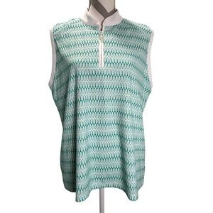 Coral Bay Golf Sleeveless 1/4 Zip Polo Shirt XL Mint Green White Geometric